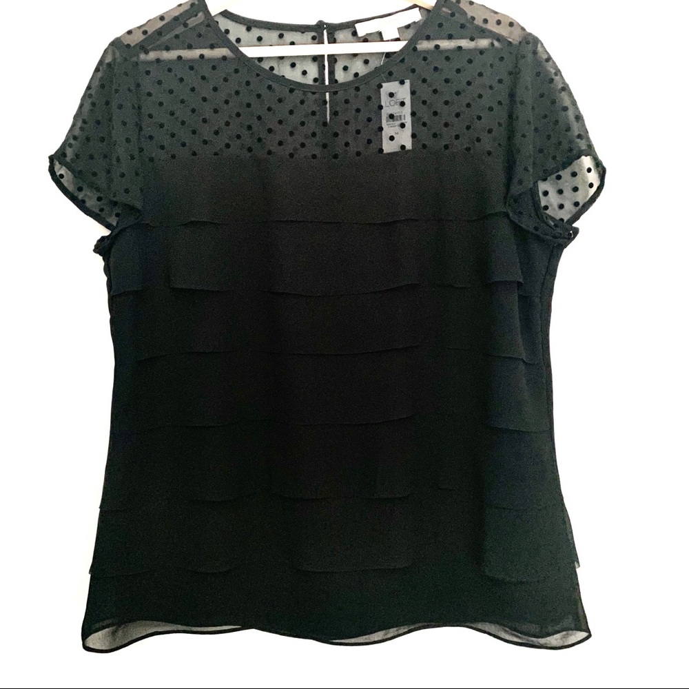 Loft Black Tired Front Blouse Size Medium NWT